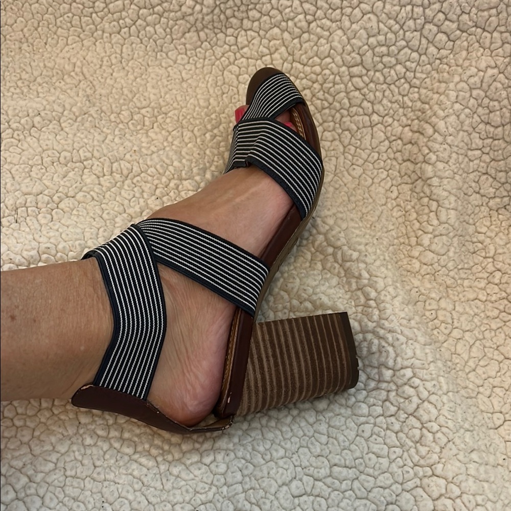 Crown Black and Brown Block Heel Sandals